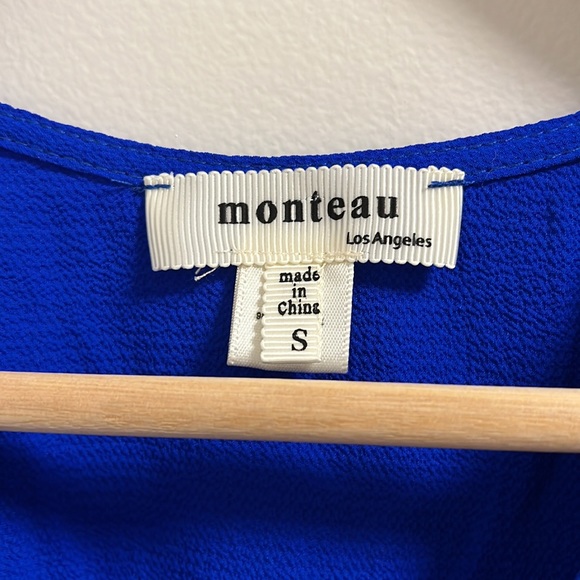 Professional Royal Blue top with synched waist, overlapping V neck and bow! - Picture 3 of 4